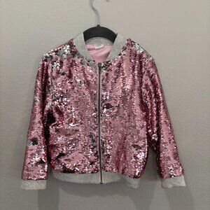 EGG pink sequined jacket with light gray trim, 2 side pockets